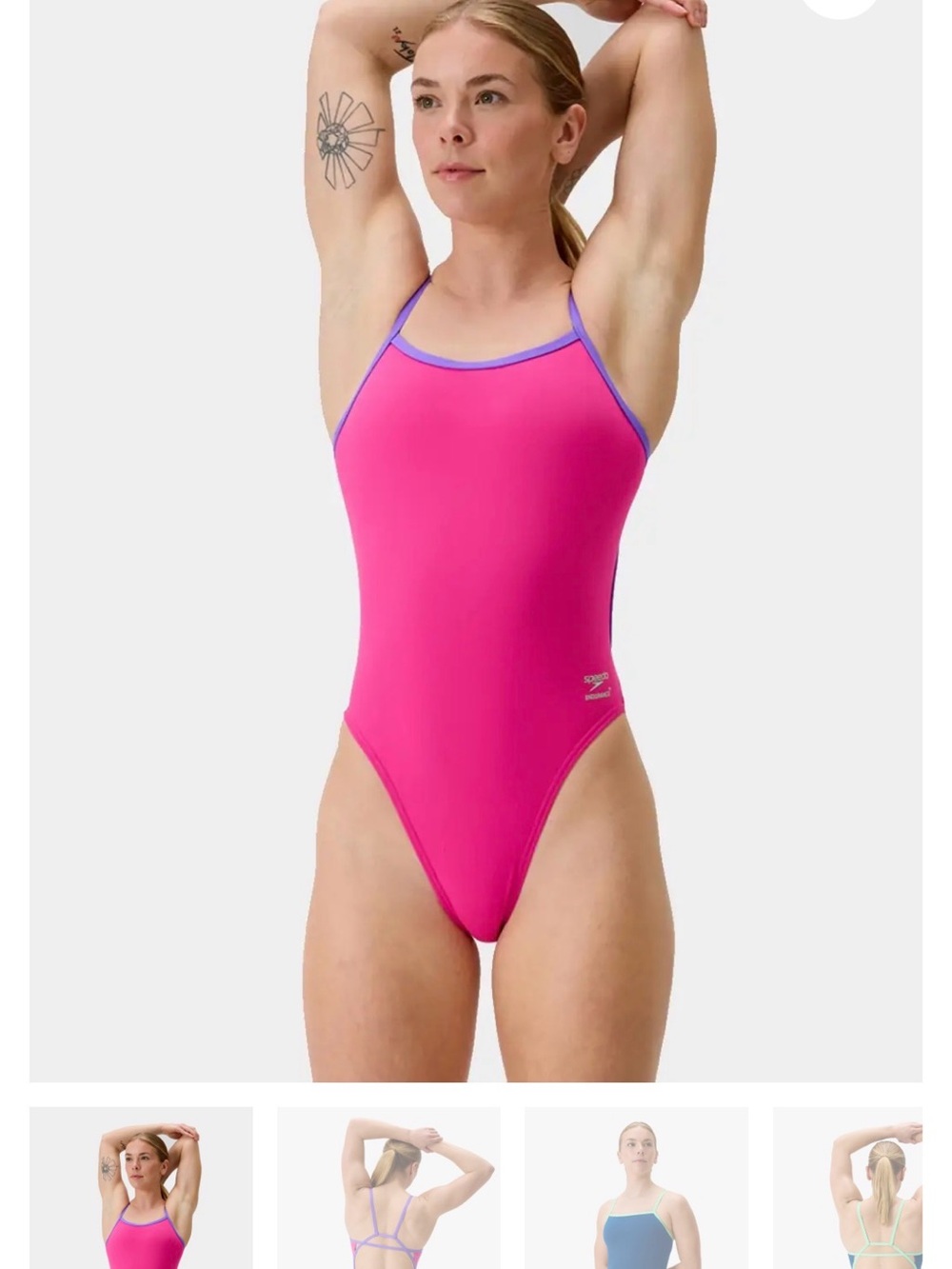 Hot Pink Athletic One-Piece Swimsuit with Teal Trim